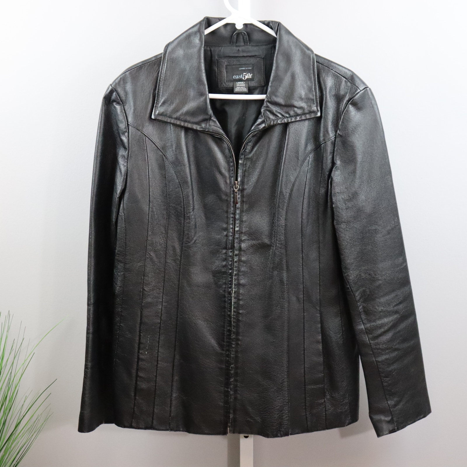 East 5th Genuine Leather Jacket Womenâs Size Large Black Zip Front